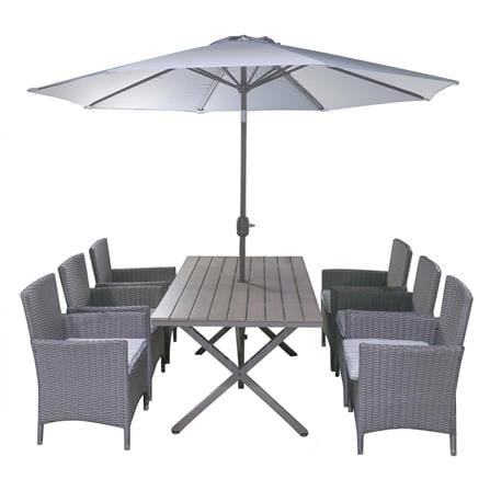 6-SEAT PATIO SET WITH PARASOL SPRING FLORENCE GRAY [EXCLUSIVE FROM HOMEPRO THAILAND]