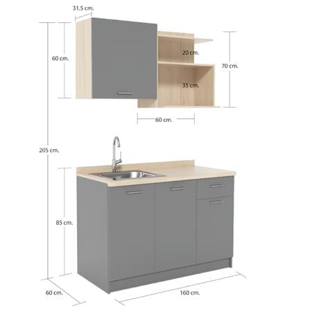 COMPACT KITCHEN WITH SINK COUNTERTOP CABIN TOMI 120CM GREY [EXCLUSIVE FROM HOMEPRO THAILAND]