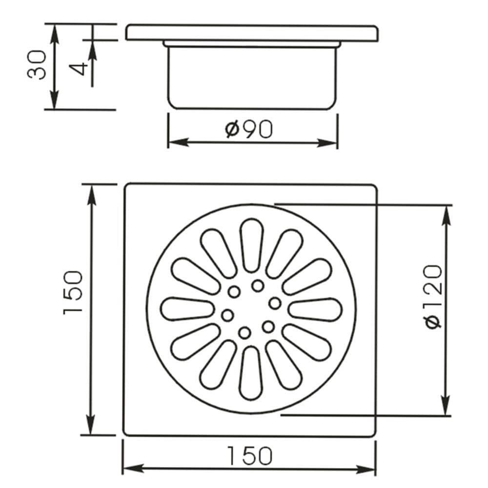 SORENTO STAINLESS STEEL FLOOR TRAP SRT384-6 15CM