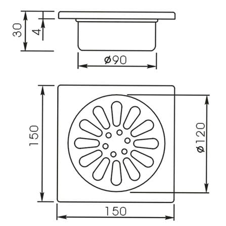 SORENTO STAINLESS STEEL FLOOR TRAP SRT384-6 15CM