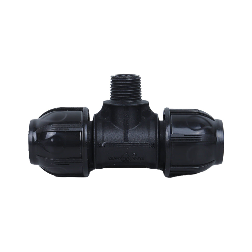 SPRING PE COMPRESSION TEE FITTING 20MMX1/2IN BLACK