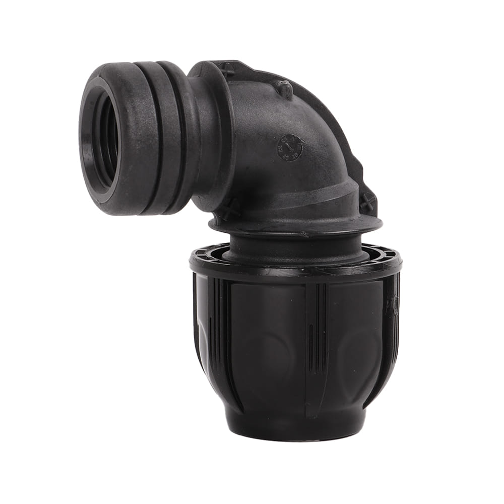SPRING PE COMPRESSION ELBOW FITTING FPT 20MMX1/2IN BLACK