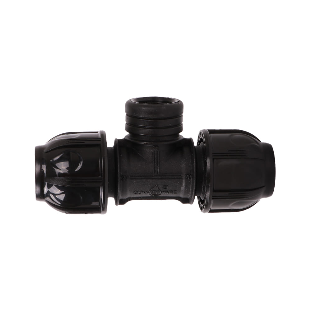 SPRING PE COMPRESSION TEE FITTING FPT 20MMX1/2IN BLACK