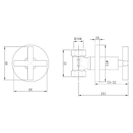 LIVINOX CONCEALED STOP VALVE QUARTER TURN LT-SV010CH CHROME H6.8XW6.8XD12 CM