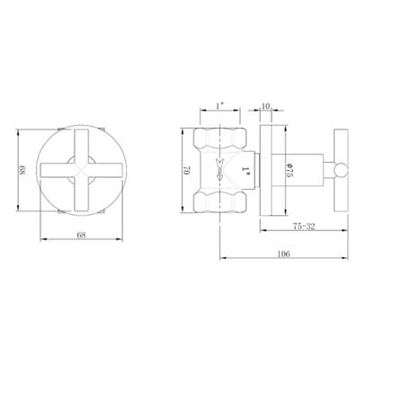 LIVINOX CONCEALED STOP VALVE  1" LT-SV100GM FULL TURN GUN METAL H7XW6.8XD12.5CM
