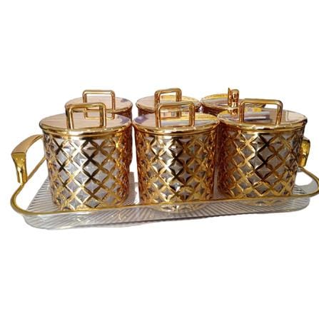 COSSY PLUS  ARYLIC ROUND CANISTER GOLD PLATED