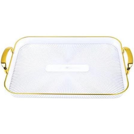 COSSY RECTANGULAR TRAY WITH GOLD RIM HANDLES 42 CM X 26 CM