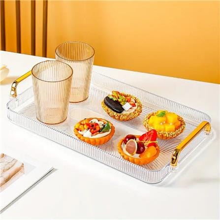 COSSY RECTANGULAR TRAY WITH GOLD RIM HANDLES 42 CM X 26 CM