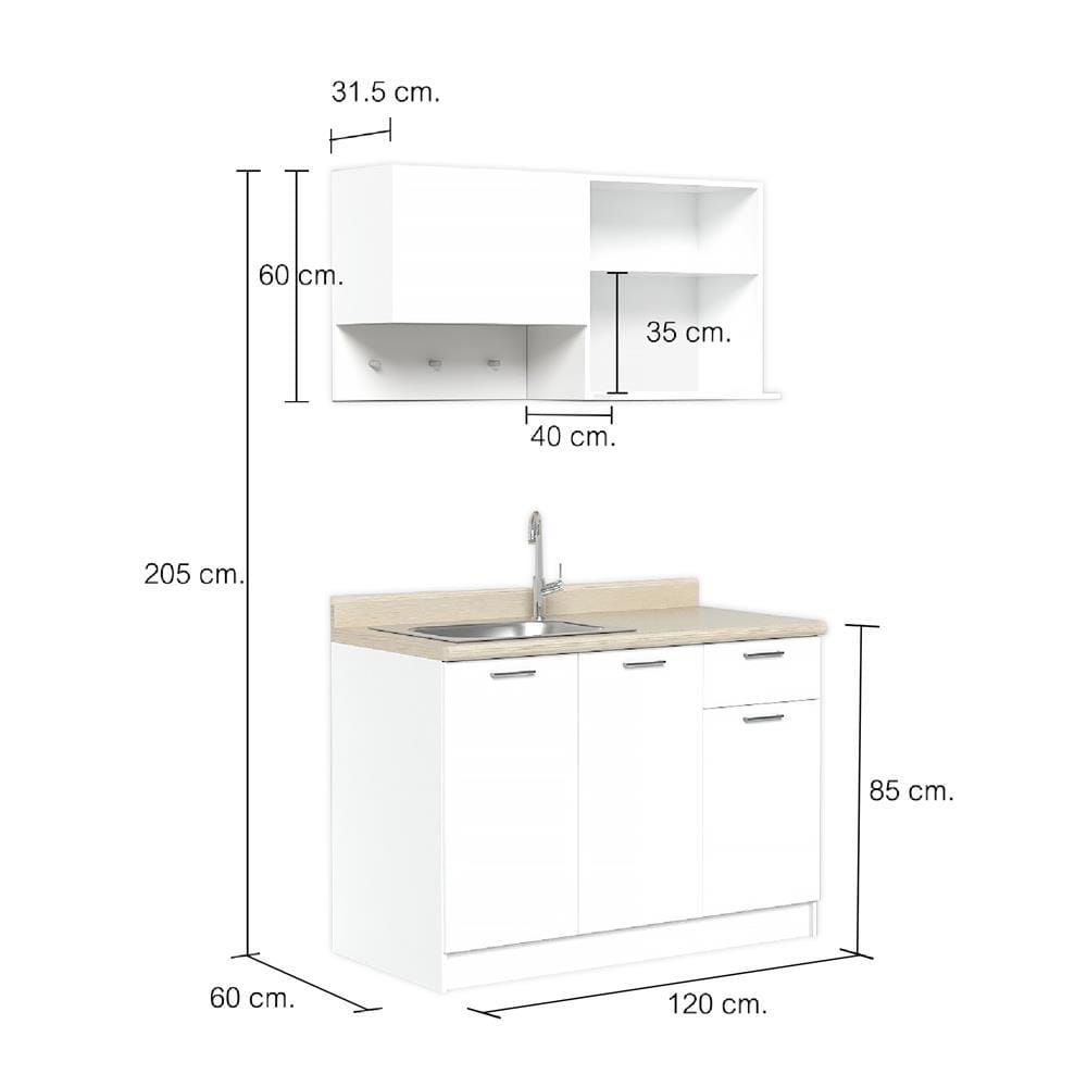 COMPACT KITCHEN WITH LEFT SINK COUNTERTOP CABIN NAMI 120CM WHITE [EXCLUSIVE FROM HOMEPRO THAILAND]