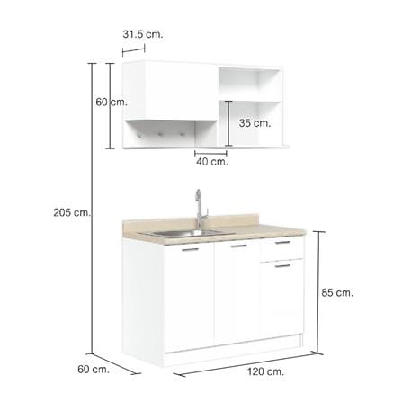 COMPACT KITCHEN WITH LEFT SINK COUNTERTOP CABIN NAMI 120CM WHITE [EXCLUSIVE FROM HOMEPRO THAILAND]