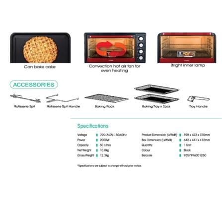 KHIND ELECTRIC OVEN OT50 2000W 50L