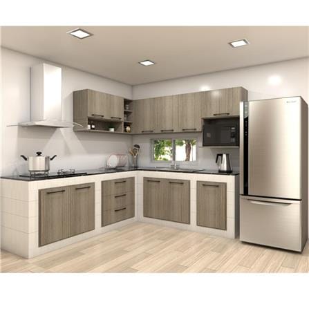 WPC RIGHT CORNER WALL CABINET WITH BLACK HANDLE ENZO 80X80 CM EMPIRE OAK [EXCLUSIVE FROM HOMEPRO THAILAND]