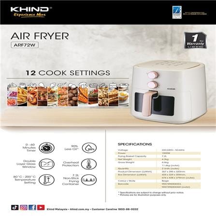 KHIND AIR FRYER ARF72W 1500W 7.2L ANALOGUE