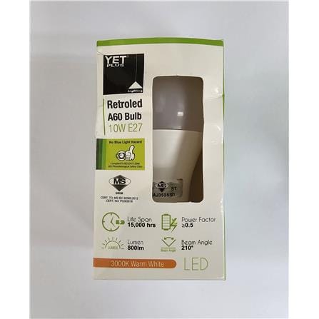 YETPLUS LED RET BULB A60 10W 3000K E27