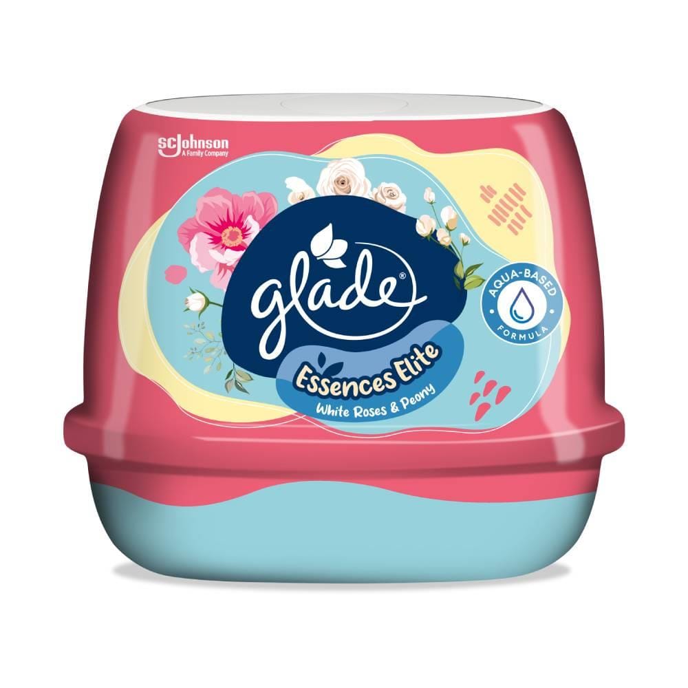 GLADE ESSENCES ELITE SCENTED GEL WHITE ROSES & PEONY 180G
