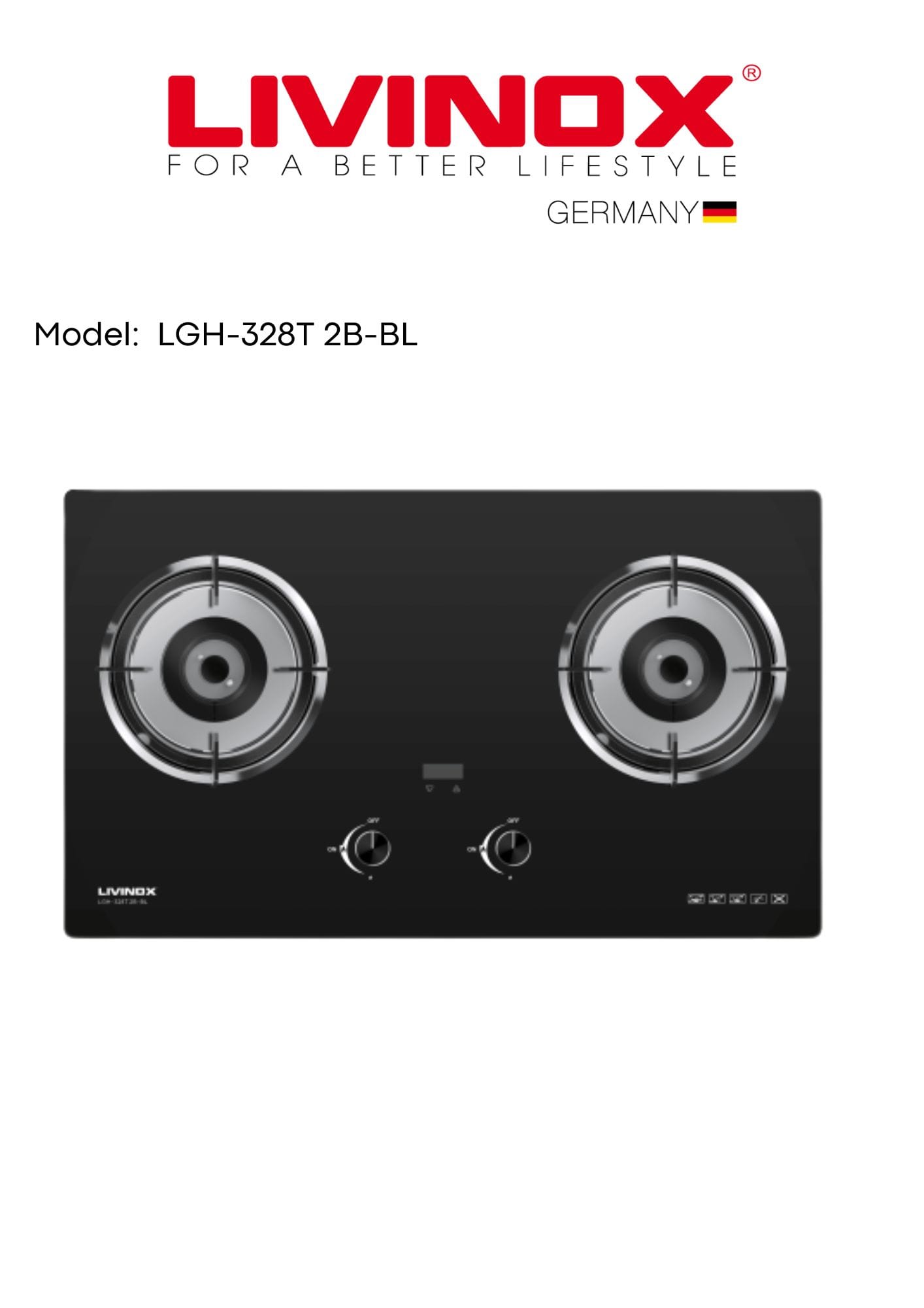 LIVINOX FLEXIBLE GAS HOBLGH-328T 2B-BL 2BURNER 5.2KW 78CM BLACK