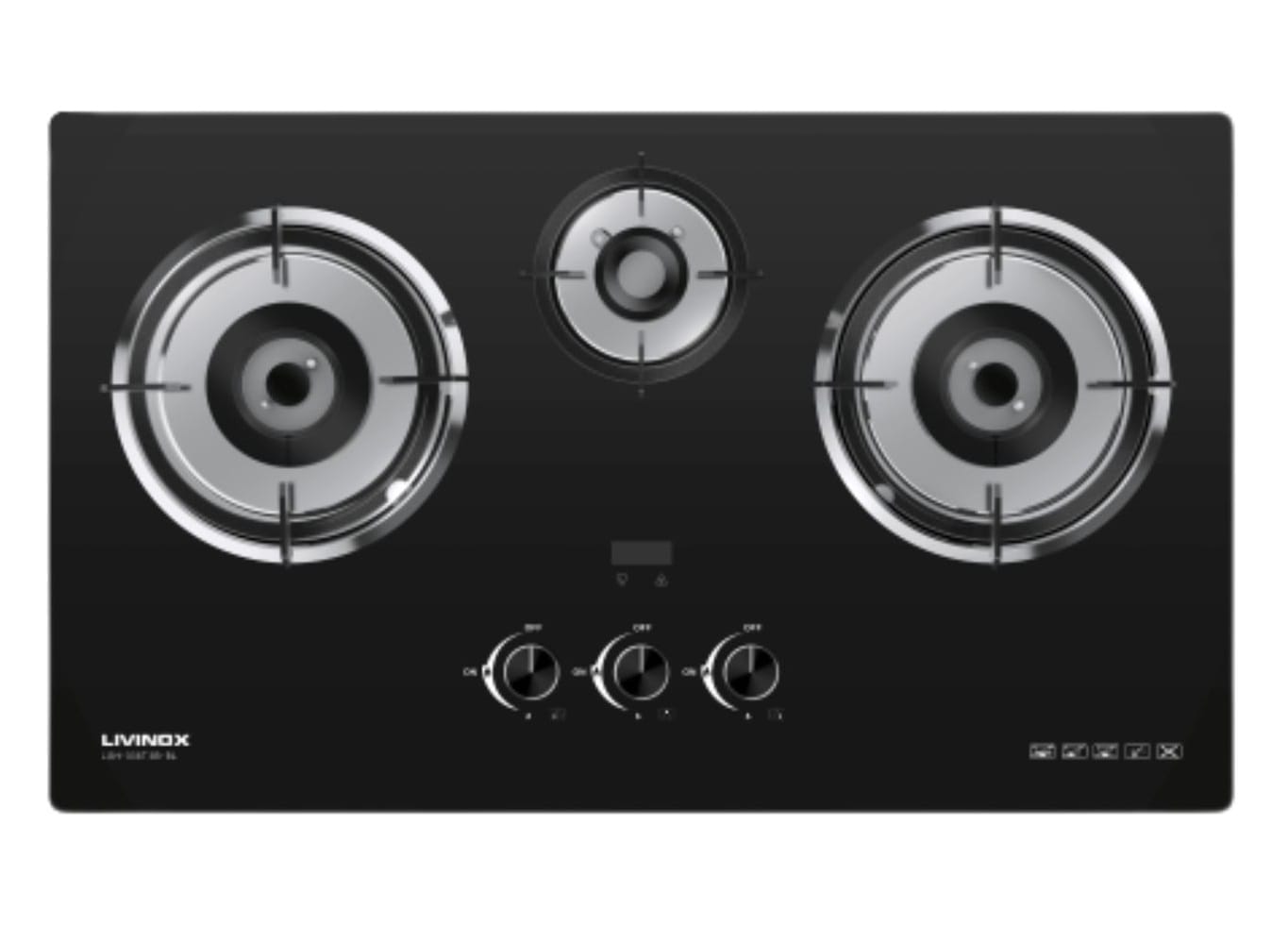 LIVINOX FLEXIBLE GAS HOB LGH-338T 3B-BL 3BURNER 5.2KW + 1.65KW 78CM BLACK