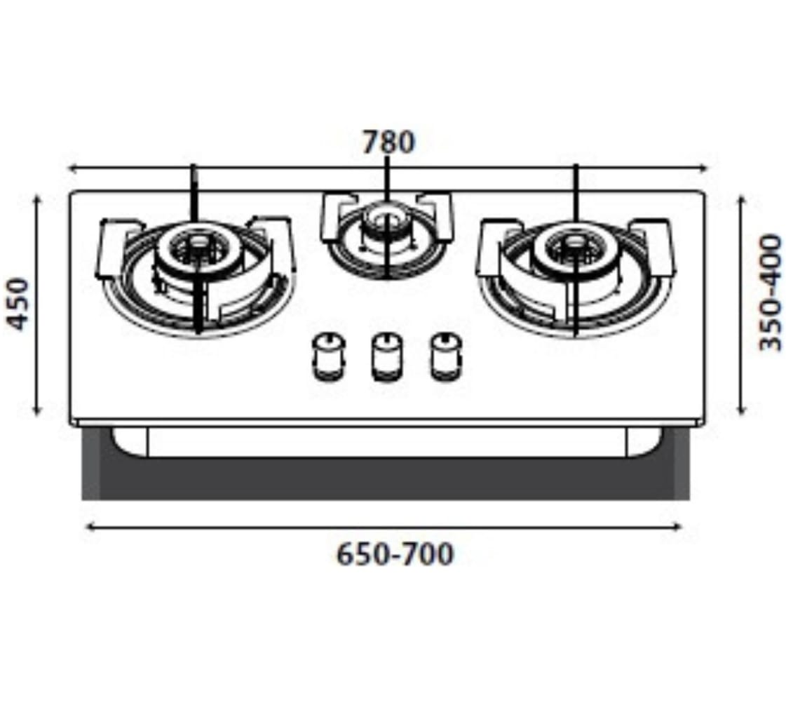 LIVINOX FLEXIBLE GAS HOB LGH-338T 3B-BL 3BURNER 5.2KW + 1.65KW 78CM BLACK