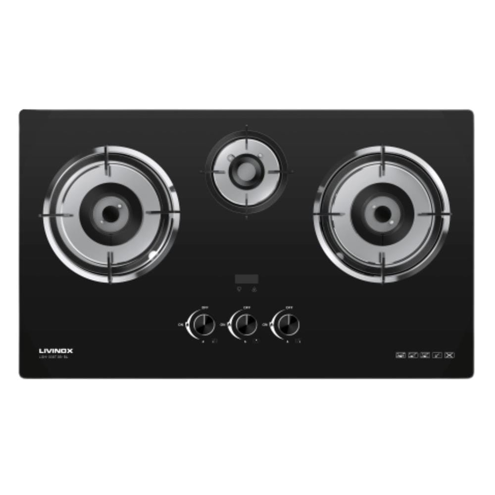 LIVINOX FLEXIBLE GAS HOB LGH-338T 3B-BL 3BURNER 5.2KW + 1.65KW 78CM BLACK