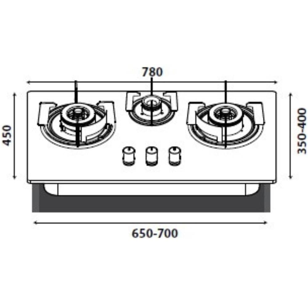 LIVINOX FLEXIBLE GAS HOB LGH-338T 3B-BL 3BURNER 5.2KW + 1.65KW 78CM BLACK