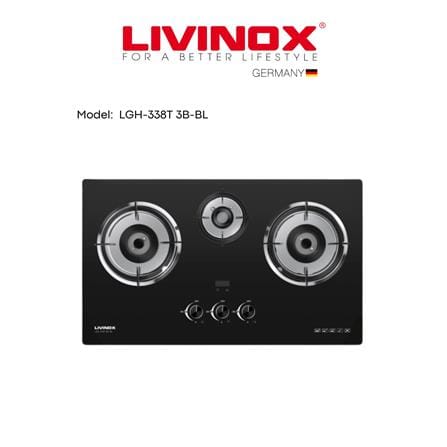 LIVINOX FLEXIBLE GAS HOB LGH-338T 3B-BL 3BURNER 5.2KW + 1.65KW 78CM BLACK