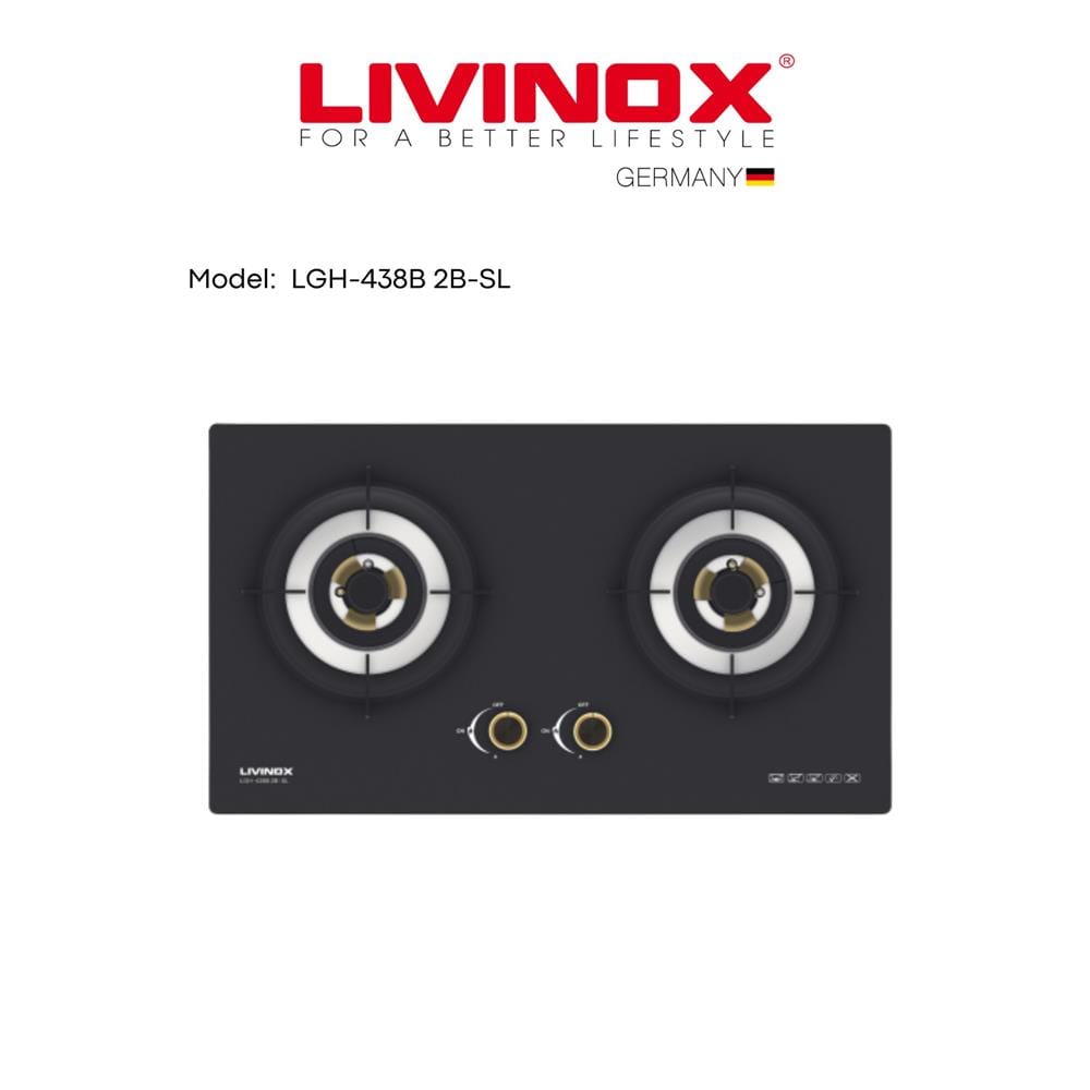 LIVINOX GAS HOB LGH-438B 2B-SL 2BURNER 5.5KW 75CM BLACK