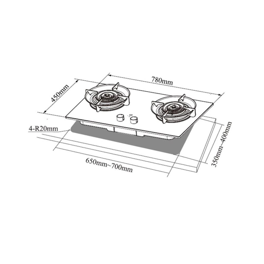 LIVINOX FLEXIBLE GAS HOB LGH-PEBBLE 2B-BL 2BURNER 6.5KW 78CM