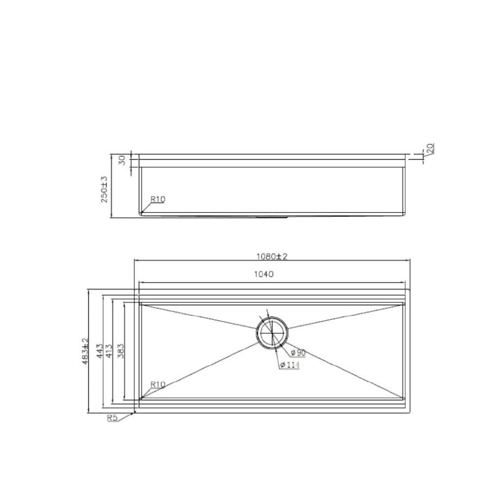 LIVINOX BUILT IN WORK SINK LWS-10848B STAINLESS STEEL 304 1BOWL 108CM GUN METAL