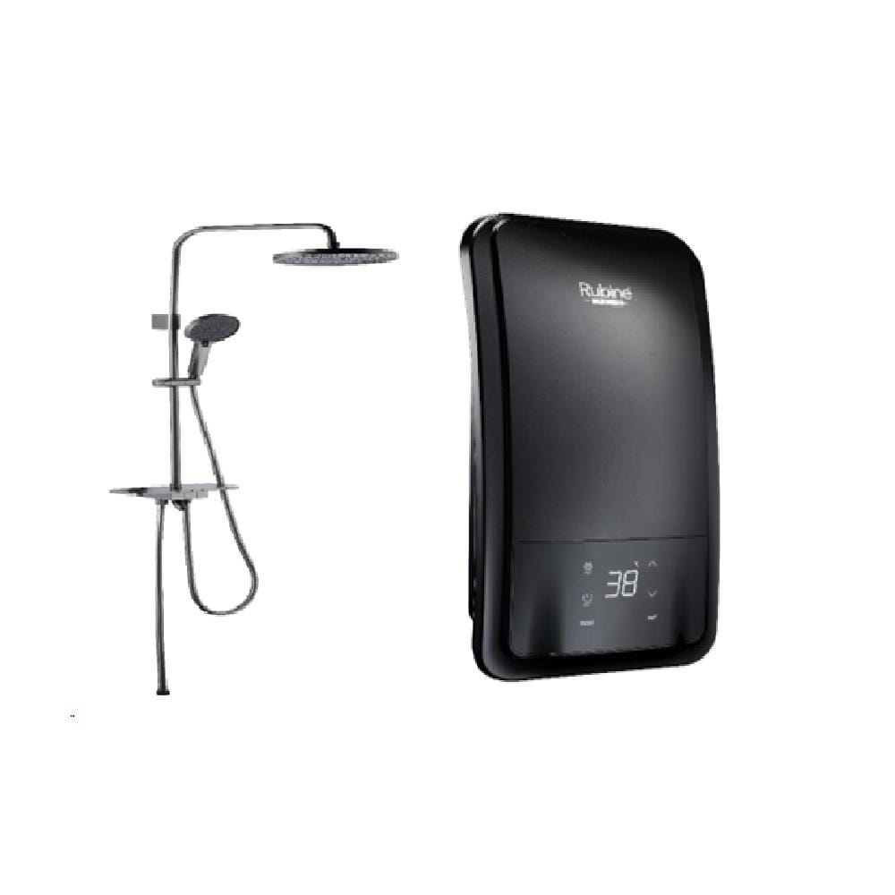 RUBINE SHOWER HEATER DC PUMP WITH RAIN SHOWER RWH-IAD931D-RTMB METALLIC BLACK