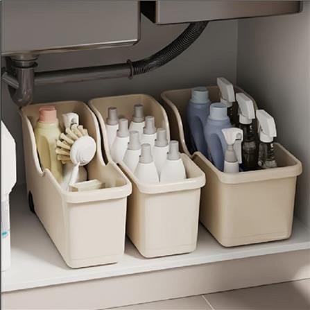 KITCHEN STORAGE BOX L WITH WHEELS IVORY 40X19X22CM