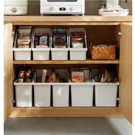 KITCHEN STORAGE BOX L WITH WHEELS IVORY 40X19X22CM