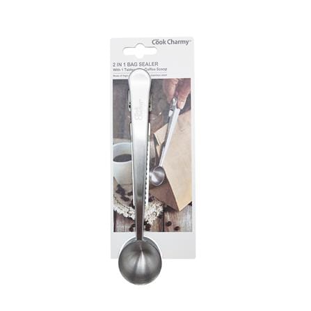 2IN1 COFFEE SCOOP  WITH  FOOD BAG CLIP  STAINLESS STEEL C0OK CHARMY