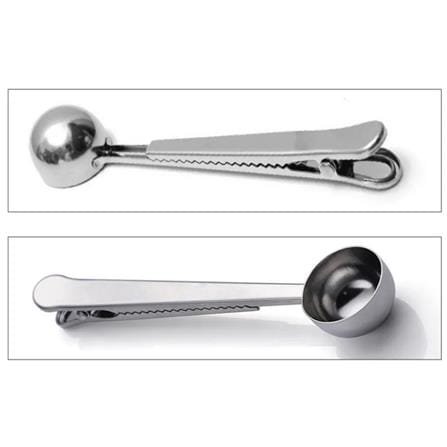 2IN1 COFFEE SCOOP  WITH  FOOD BAG CLIP  STAINLESS STEEL C0OK CHARMY