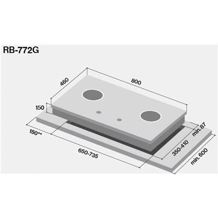 RINNAI FLEXIBLE GAS HOB  RB-773G 3BURNER 4.5KW 80CM