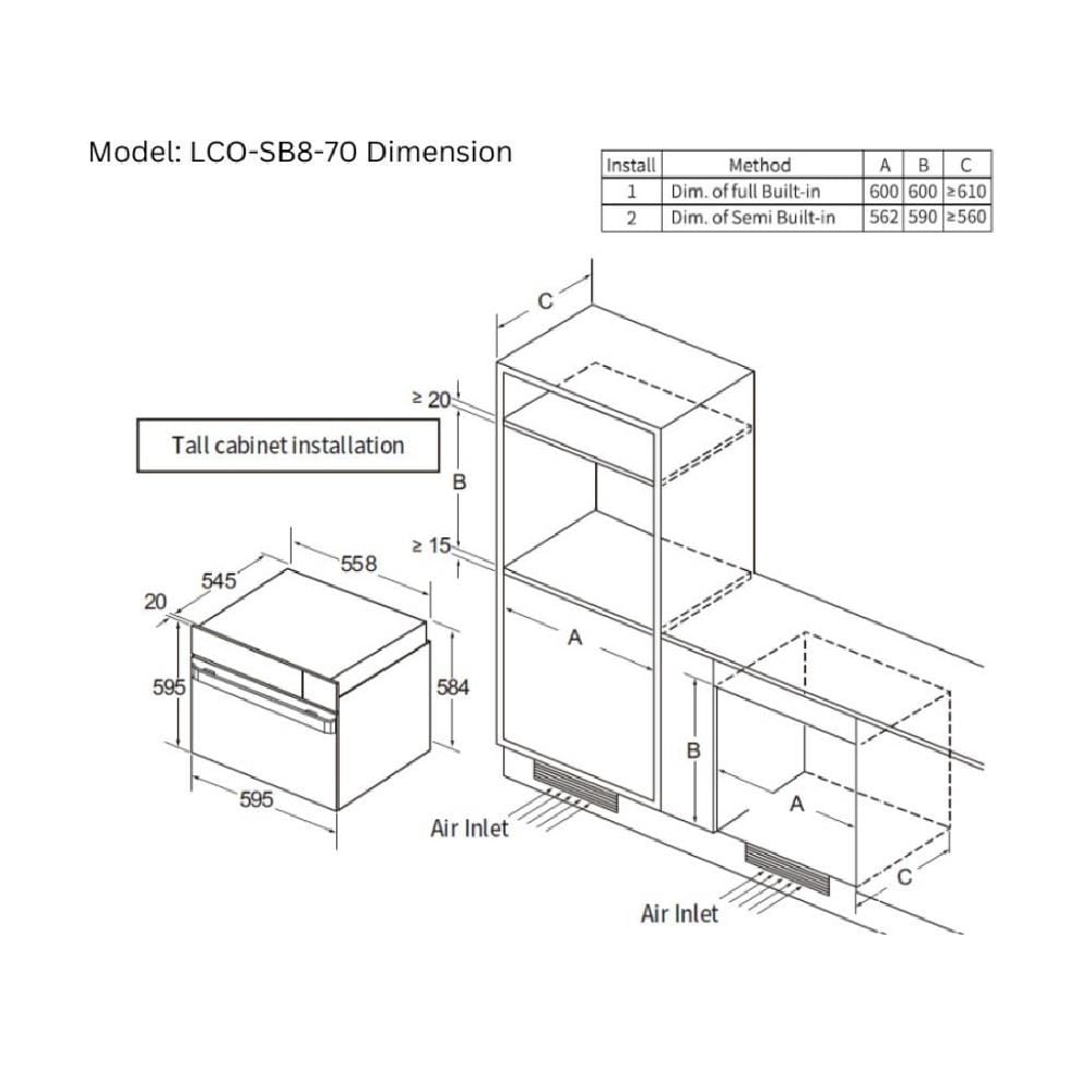 LIVINOX BUILT-IN COMBI OVEN LCO-SB8-70 70LITER 10FUNCTIONS 4-IN-1 MULTI-FUNCTION