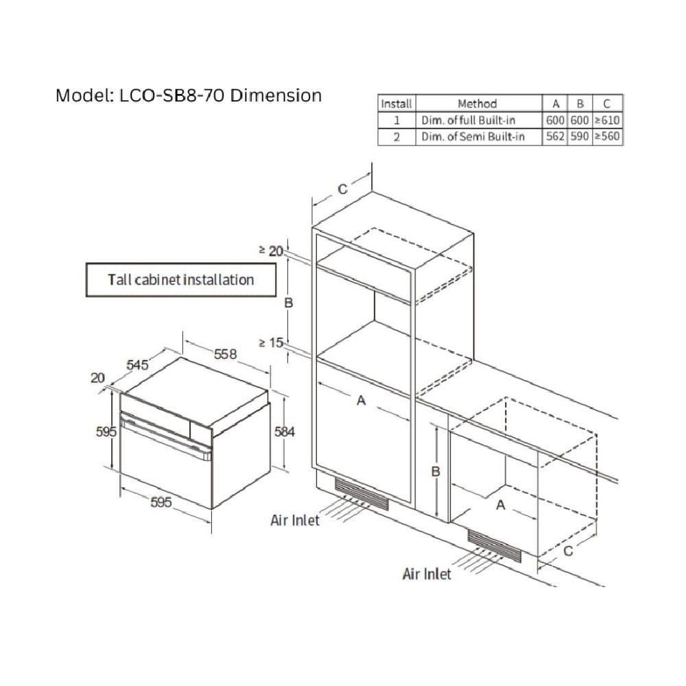LIVINOX BUILT-IN COMBI OVEN LCO-SB8-70 70LITER 10FUNCTIONS 4-IN-1 MULTI-FUNCTION