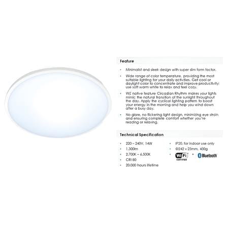 PHILIPS CEILING LAMP LED SUPER SLIM WIZ 14W 2700K-6500K 9"