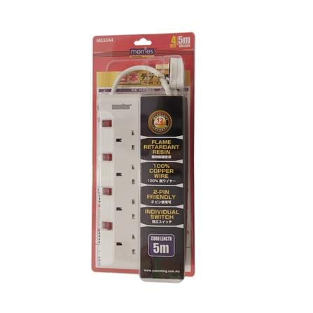 MORRIES EXTENSION SOCKET 4GANG 5.0M WITH NEON WHITE MS3244-5