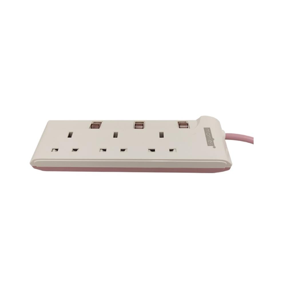 MORRIES EXTENSION SOCKET 3GANG 1.5M WITH NEON PINK MS3233-1.5