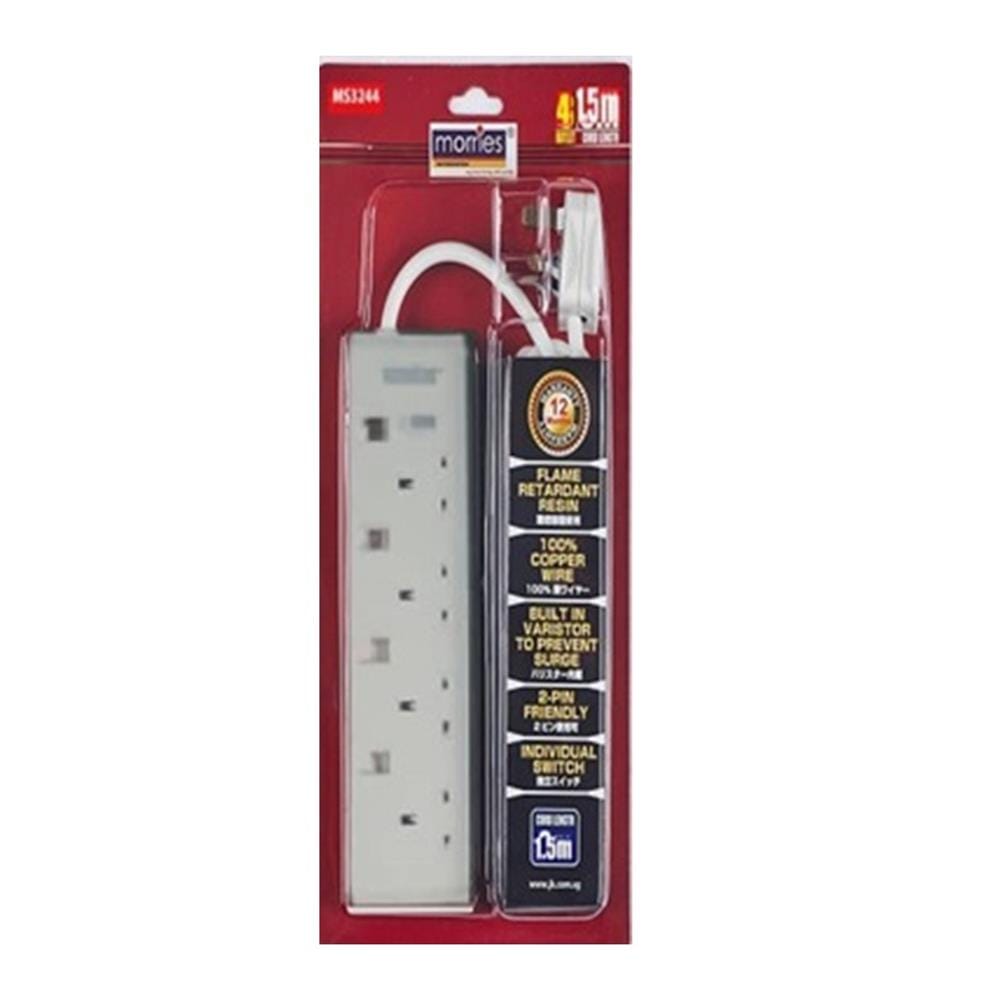 MORRIES EXTENSION SOCKET 4GANG 1.5M WITH NEON WHITE MS3244-1.5