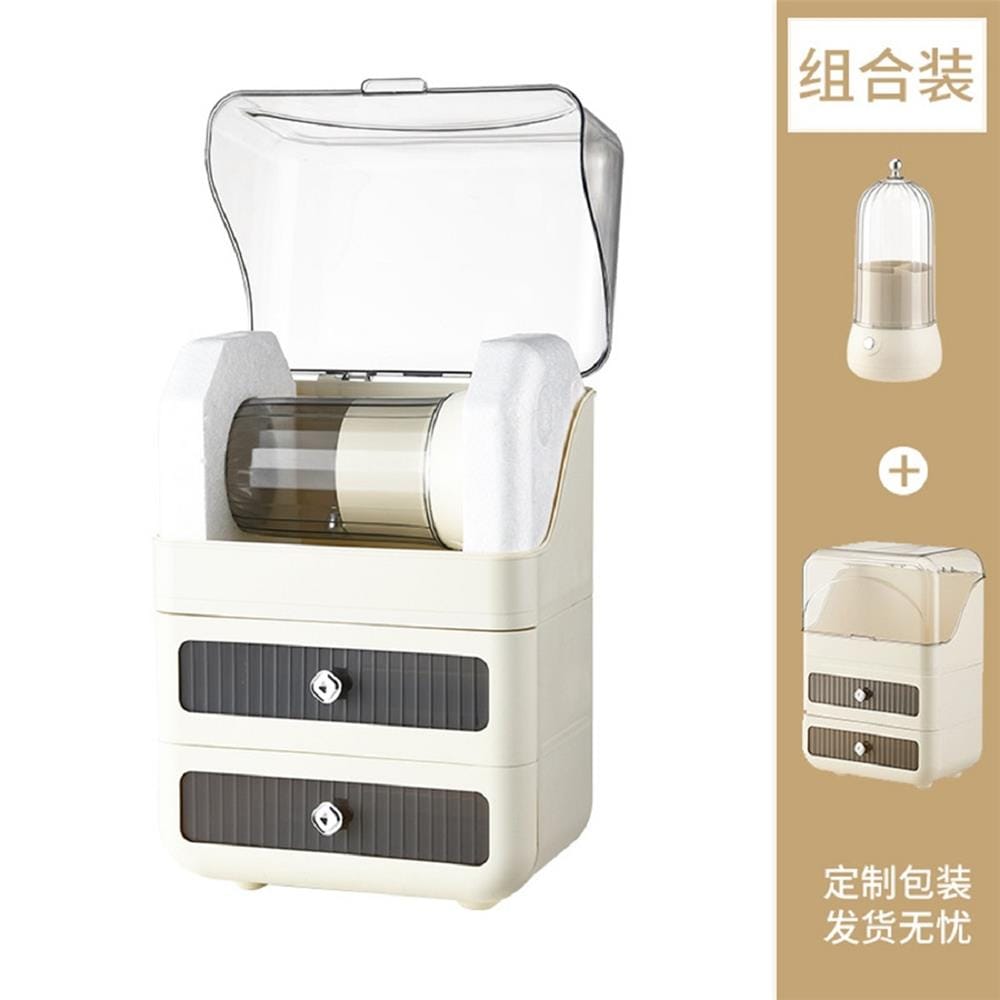 3 TIER CLEAR DRAWER STORAGE BOX + WHITE MAKE UP BRUSH BUCKET  CROSSY + 27X17X39CM
