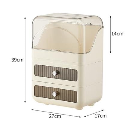 3 TIER CLEAR DRAWER STORAGE BOX + WHITE MAKE UP BRUSH BUCKET  CROSSY + 27X17X39CM