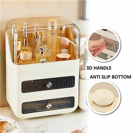 3 TIER CLEAR DRAWER STORAGE BOX + WHITE MAKE UP BRUSH BUCKET  CROSSY + 27X17X39CM