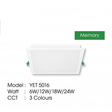 YETPLUS RECESSED DOWNLIGHT LED 5016 18W 3COLOR SQUARE 6"