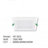 YETPLUS RECESSED DOWNLIGHT LED 5013 12W GLASS DAYLIGHT (6500K) SQUARE 5"