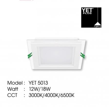 YETPLUS RECESSED DOWNLIGHT LED 5013 12W GLASS DAYLIGHT (6500K) SQUARE 5"