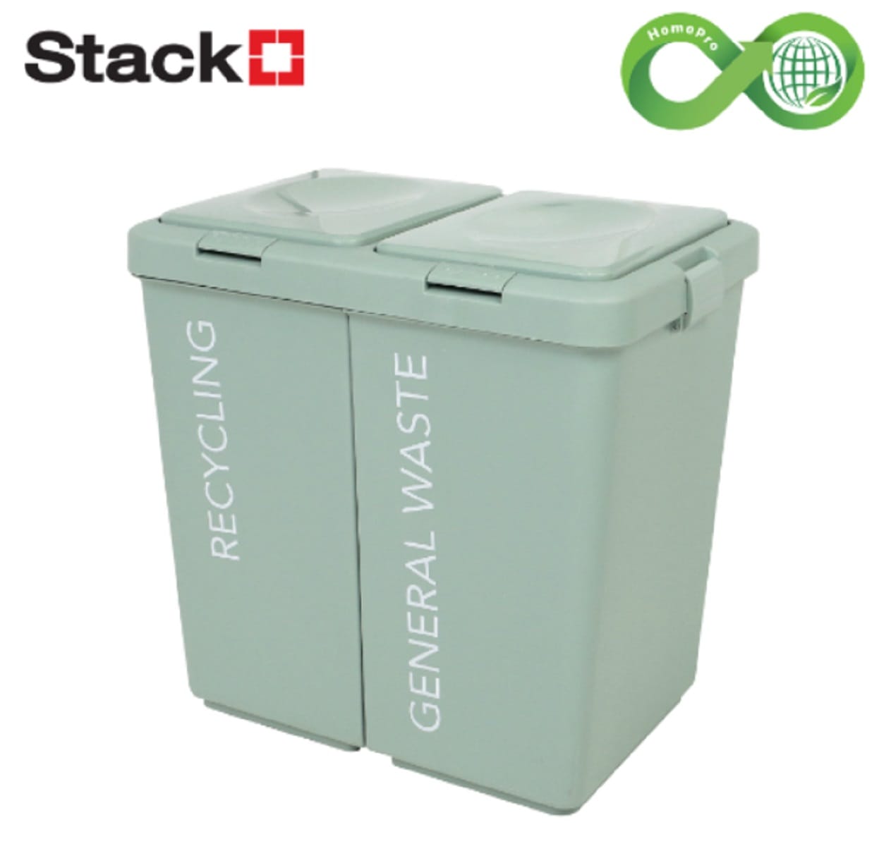 DUAL DUSTBIN 18+18L STACKO CIRCULAR PRODUCT LIGHT GREEN