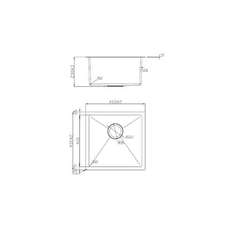 LIVINOX BUILT IN UNDERMOUNT SINK LUS-4645 STAINLESS STEEL 304 46CM