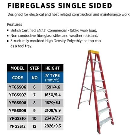 EVERLAST 7" SINGLE SIDED FIBERGLASS LADDER (150kg) (SIRIM)