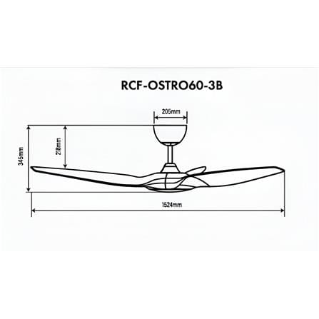 RUBINE CEILING FAN OSTRO 3BLADE CHAMPAGNE MATT BLACK 60INCH